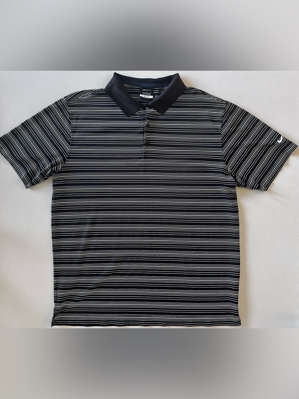Nike Golf Dri Fit Striped Embroidered Polo Men’s Large Black White